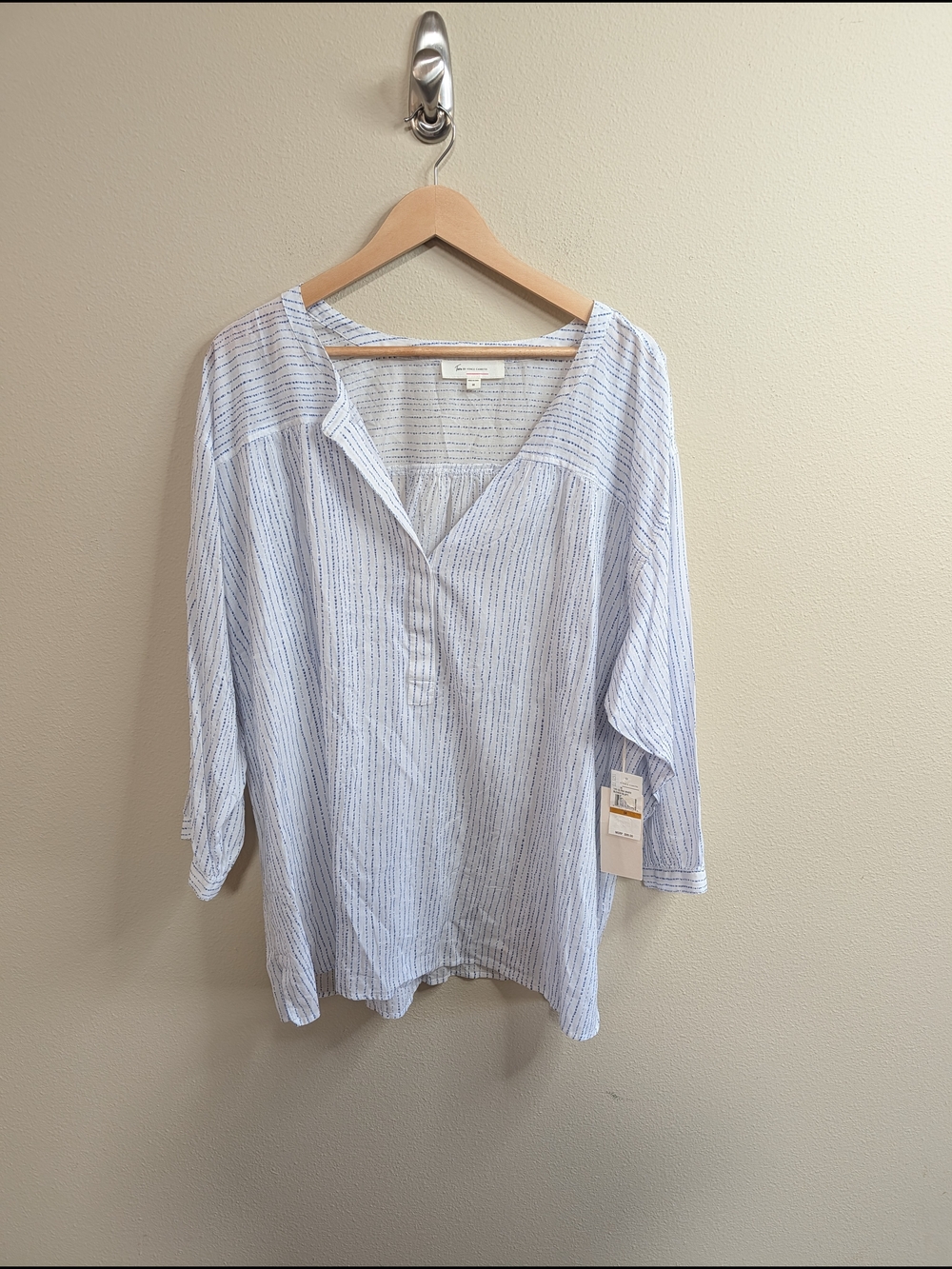 NWT Two by Vince Camuto 3X Blue White Stripe Blouse Cotton Tencel